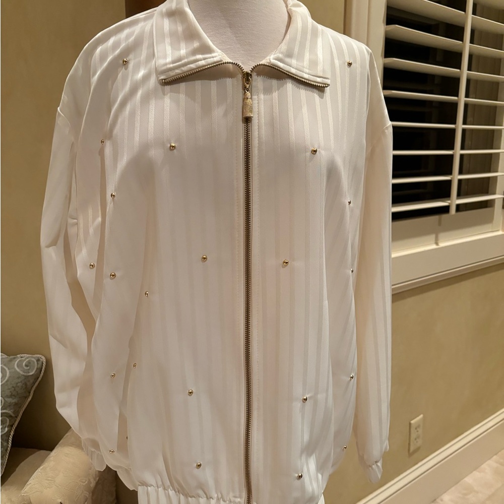 Gold and Cream Bomber Jacket with Shiny Embellishments